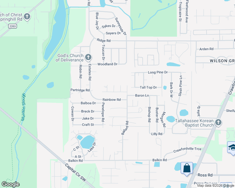 map of restaurants, bars, coffee shops, grocery stores, and more near 1519 Crown Ridge Road in Tallahassee