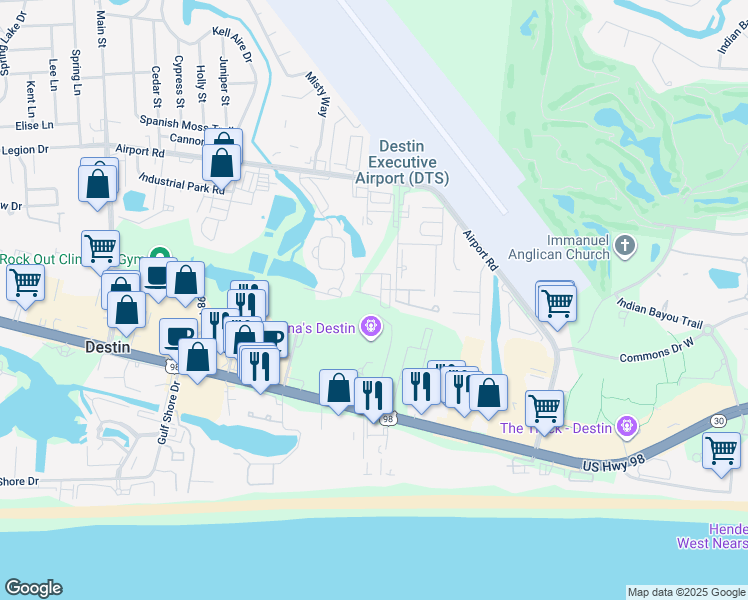 map of restaurants, bars, coffee shops, grocery stores, and more near 400 Mattie M Kelly Boulevard in Destin
