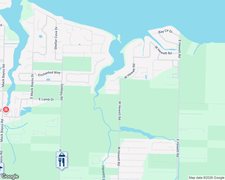 map of restaurants, bars, coffee shops, grocery stores, and more near Bayou Point Drive in Walton County