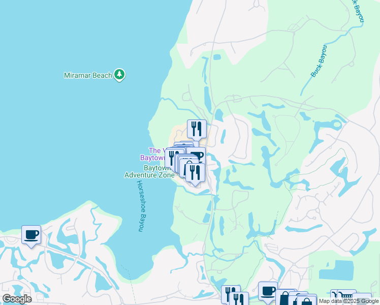 map of restaurants, bars, coffee shops, grocery stores, and more near 9500 Grand Sandestin Boulevard in Miramar Beach