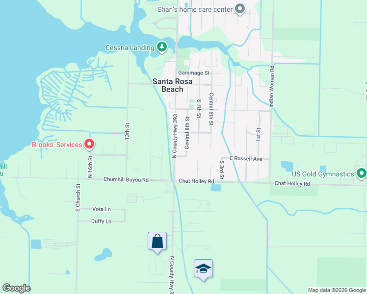 map of restaurants, bars, coffee shops, grocery stores, and more near 43 Central 8th Street in Santa Rosa Beach