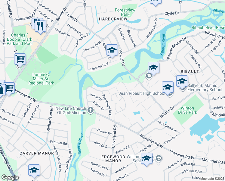 map of restaurants, bars, coffee shops, grocery stores, and more near 7226 Rutledge Pearson Drive in Jacksonville