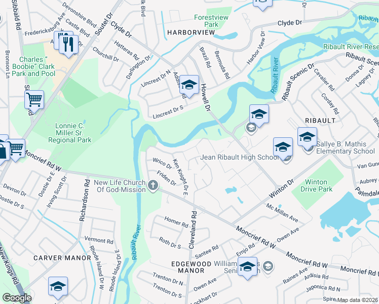 map of restaurants, bars, coffee shops, grocery stores, and more near 7226 Rutledge Pearson Drive in Jacksonville