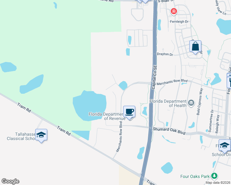 map of restaurants, bars, coffee shops, grocery stores, and more near 0 Merchants Row Boulevard Ste in Tallahassee