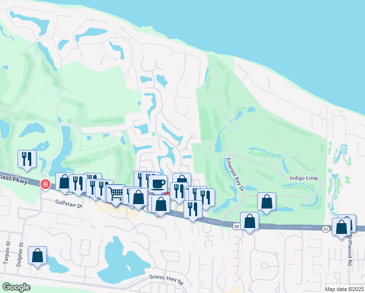 map of restaurants, bars, coffee shops, grocery stores, and more near 258 Chipola Cove in Destin