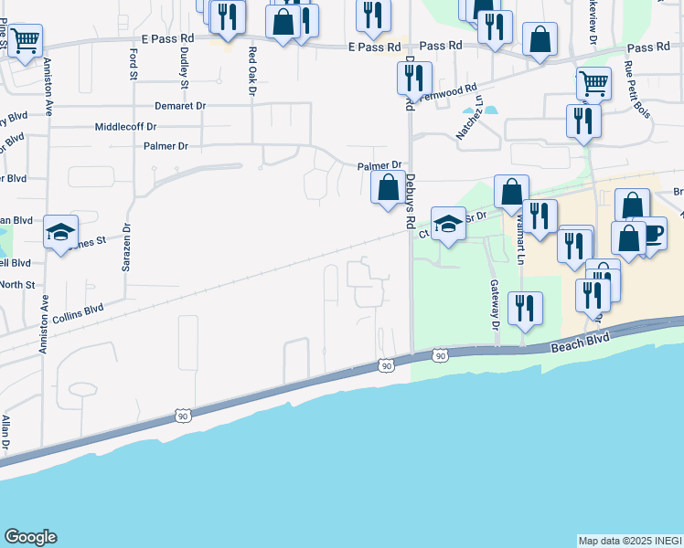 map of restaurants, bars, coffee shops, grocery stores, and more near 288 Venetian Gardens in Gulfport