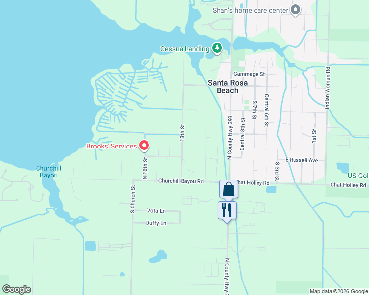 map of restaurants, bars, coffee shops, grocery stores, and more near 207 11th Street in Santa Rosa Beach