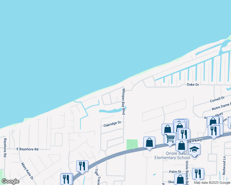 map of restaurants, bars, coffee shops, grocery stores, and more near 1583 Whisper Bay Boulevard in Gulf Breeze