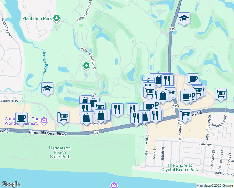 map of restaurants, bars, coffee shops, grocery stores, and more near 6281 Augusta Cove in Destin