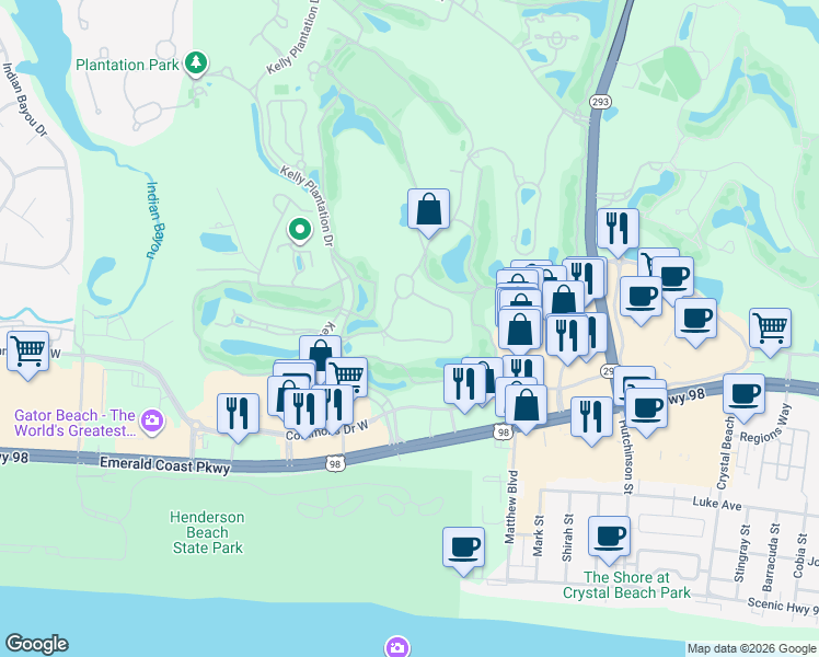 map of restaurants, bars, coffee shops, grocery stores, and more near 6281 Augusta Cove in Destin