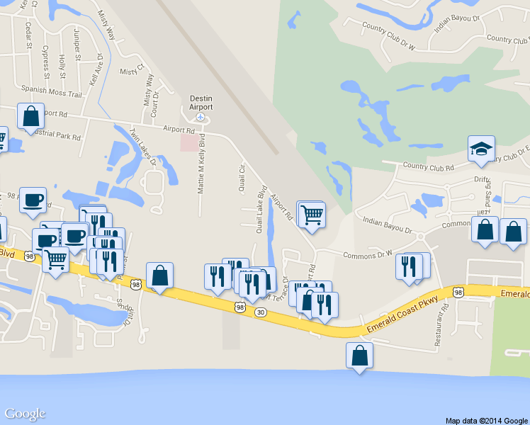 map of restaurants, bars, coffee shops, grocery stores, and more near 1219 Quail Lake Boulevard in Destin