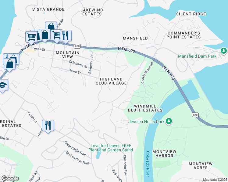 map of restaurants, bars, coffee shops, grocery stores, and more near 3705 Copper Ridge Court in Austin