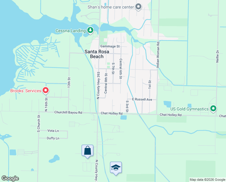 map of restaurants, bars, coffee shops, grocery stores, and more near 36 Central 7th Street in Santa Rosa Beach