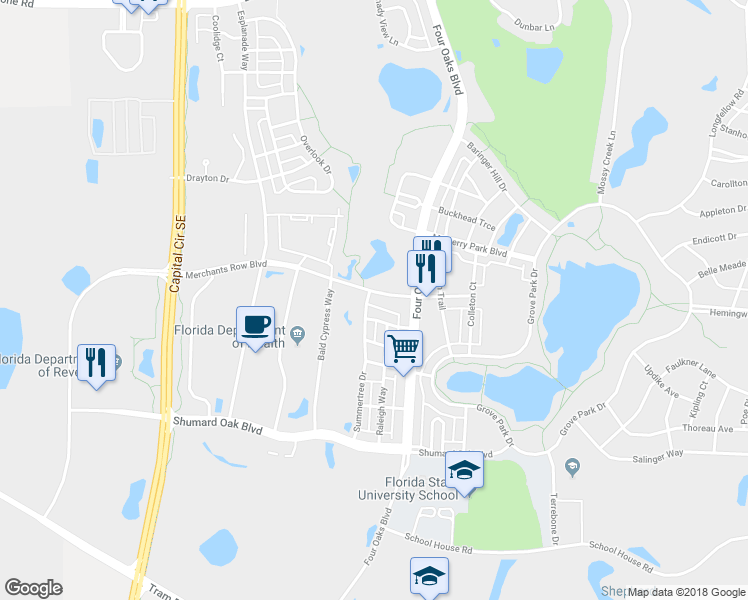 map of restaurants, bars, coffee shops, grocery stores, and more near 3049 Merchants Row Boulevard in Tallahassee
