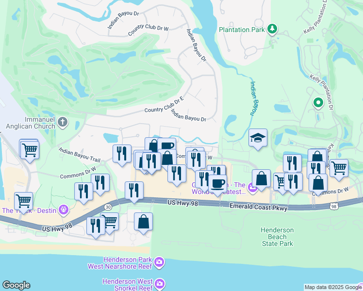 map of restaurants, bars, coffee shops, grocery stores, and more near 4230 Jade Loop in Destin