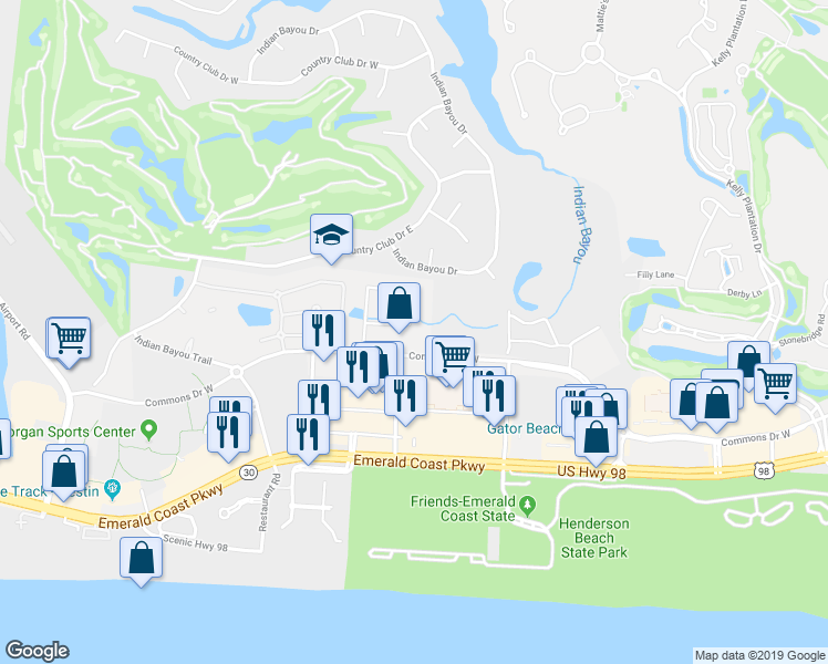 map of restaurants, bars, coffee shops, grocery stores, and more near 4228 Jade Loop in Destin
