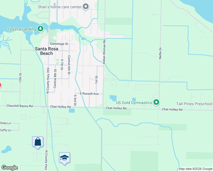 map of restaurants, bars, coffee shops, grocery stores, and more near 204 Indian Woman Road in Santa Rosa Beach