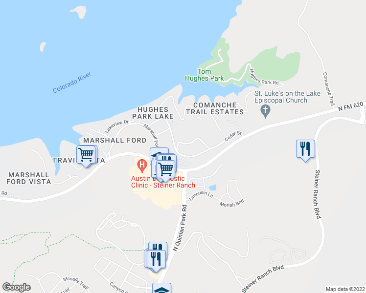 map of restaurants, bars, coffee shops, grocery stores, and more near 12609 Lyndon Drive in Austin