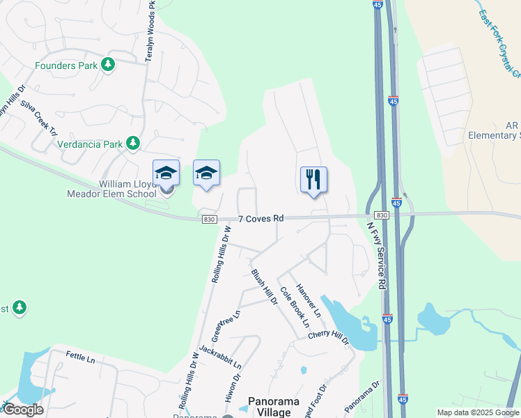 map of restaurants, bars, coffee shops, grocery stores, and more near 10458 Parkside Drive in Willis