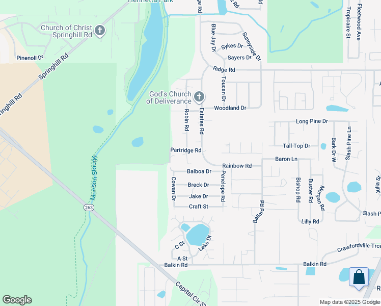 map of restaurants, bars, coffee shops, grocery stores, and more near 1625 Partridge Road in Tallahassee