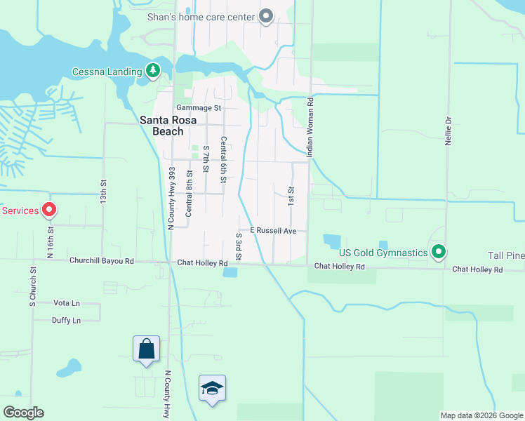 map of restaurants, bars, coffee shops, grocery stores, and more near 173 4th Street in Santa Rosa Beach