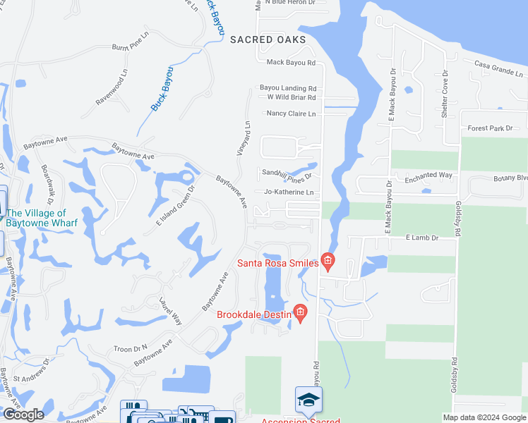 map of restaurants, bars, coffee shops, grocery stores, and more near 2497 Bungalo Lane in Destin
