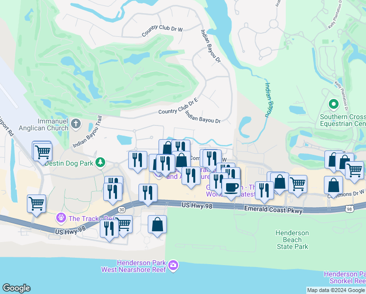 map of restaurants, bars, coffee shops, grocery stores, and more near 4202 Jade Loop in Destin
