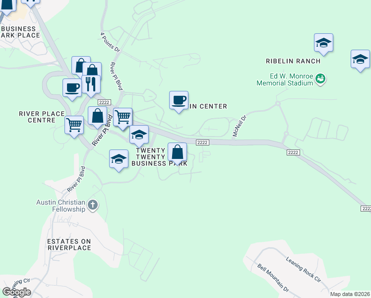 map of restaurants, bars, coffee shops, grocery stores, and more near in Austin
