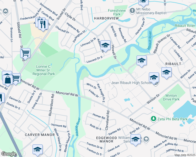 map of restaurants, bars, coffee shops, grocery stores, and more near 4603 Ken Knight Drive North in Jacksonville
