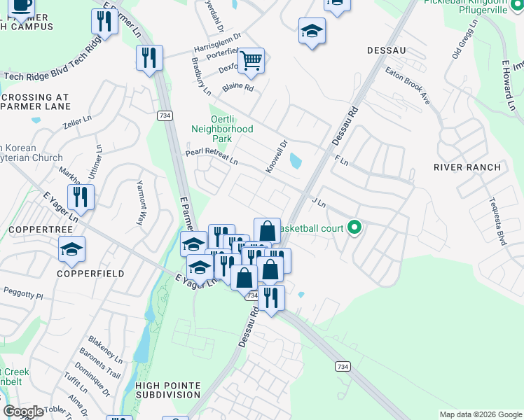 map of restaurants, bars, coffee shops, grocery stores, and more near 1616 Arial Drive in Austin