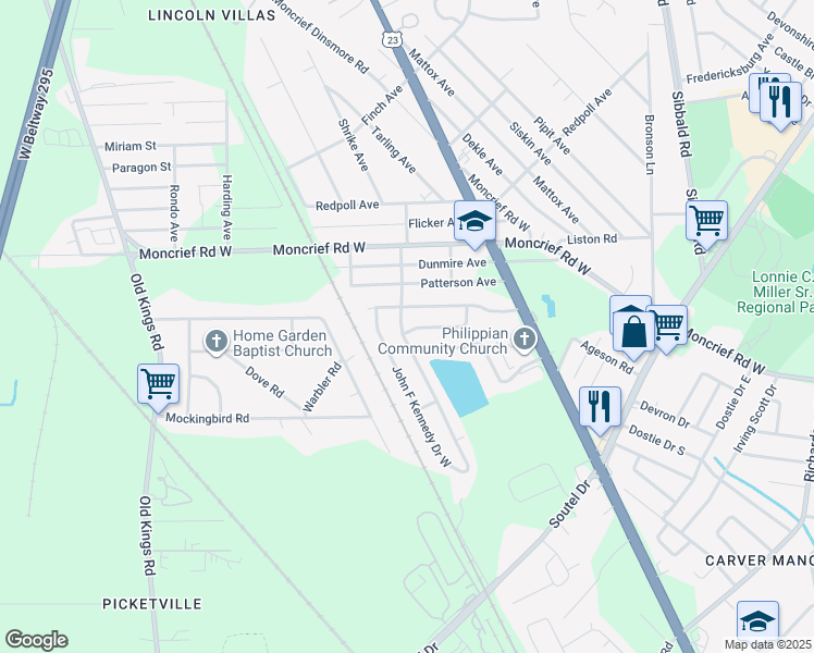 map of restaurants, bars, coffee shops, grocery stores, and more near 5989 Charles D Evers Drive in Jacksonville