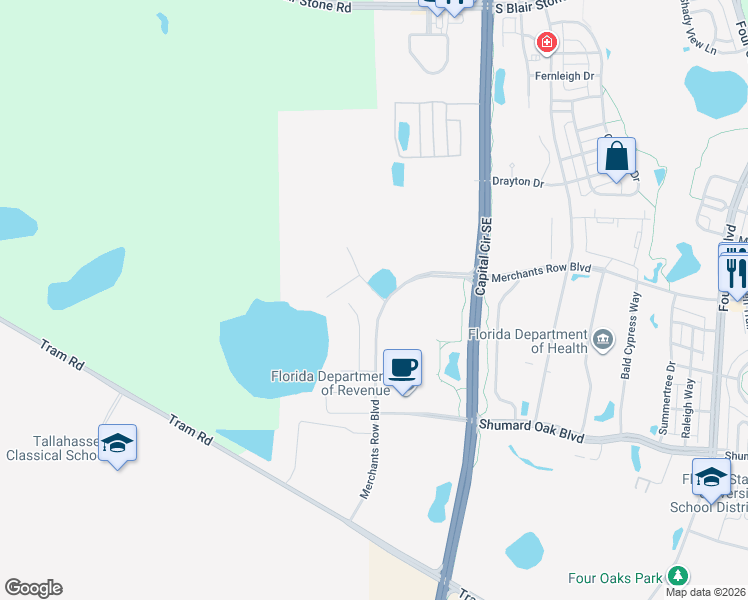 map of restaurants, bars, coffee shops, grocery stores, and more near 0 Merchants Row Boulevard Ste in Tallahassee