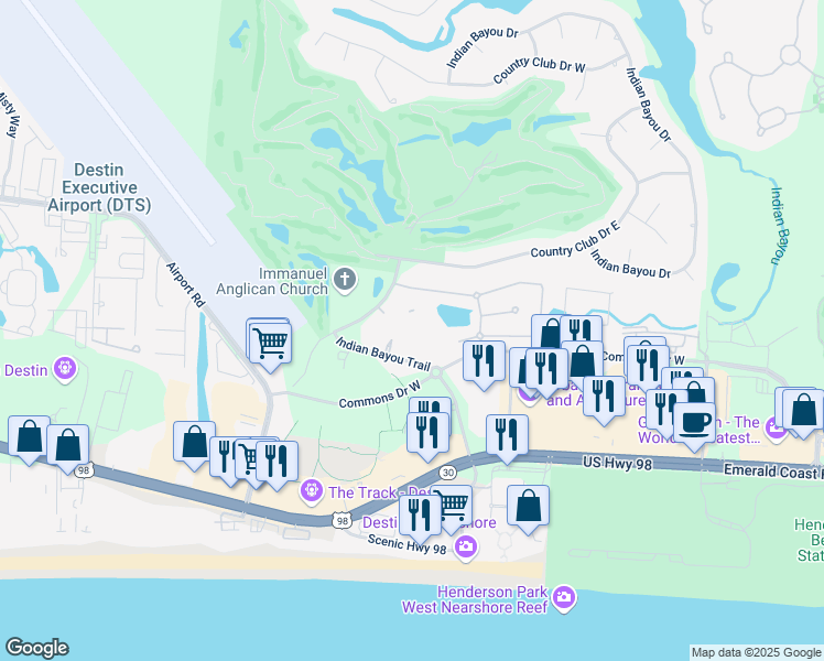 map of restaurants, bars, coffee shops, grocery stores, and more near 4050 Dancing Cloud Court in Destin