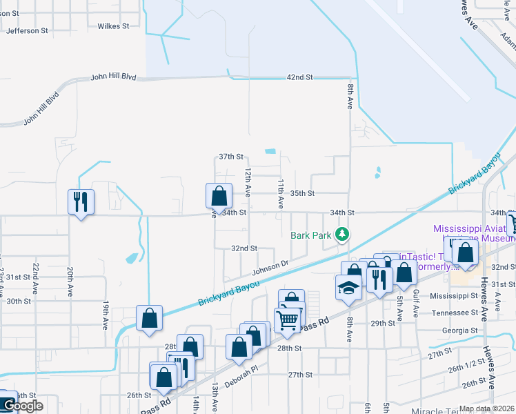 map of restaurants, bars, coffee shops, grocery stores, and more near 1130 34th Street in Gulfport