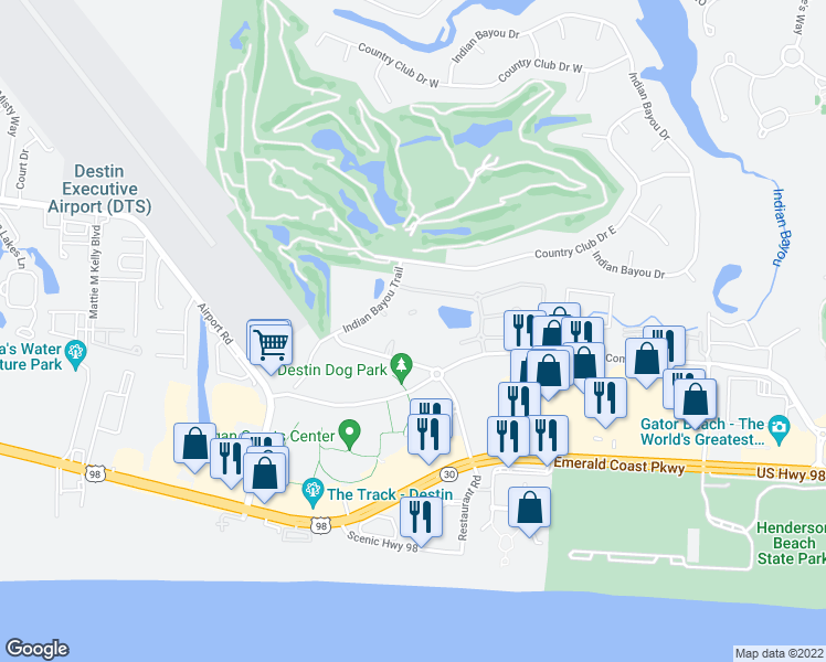 map of restaurants, bars, coffee shops, grocery stores, and more near 4050 Dancing Cloud Court in Destin