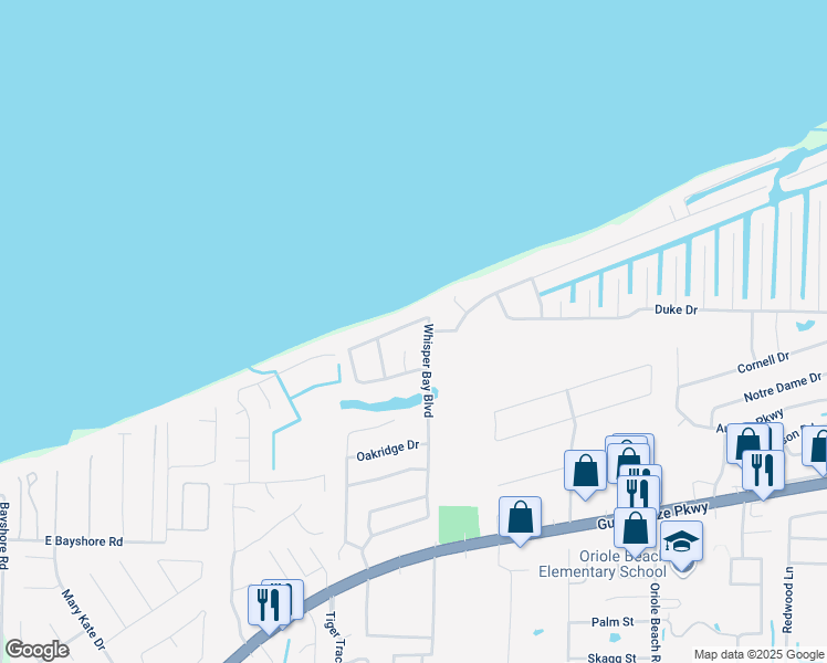 map of restaurants, bars, coffee shops, grocery stores, and more near 1583 Whisper Bay Boulevard in Gulf Breeze