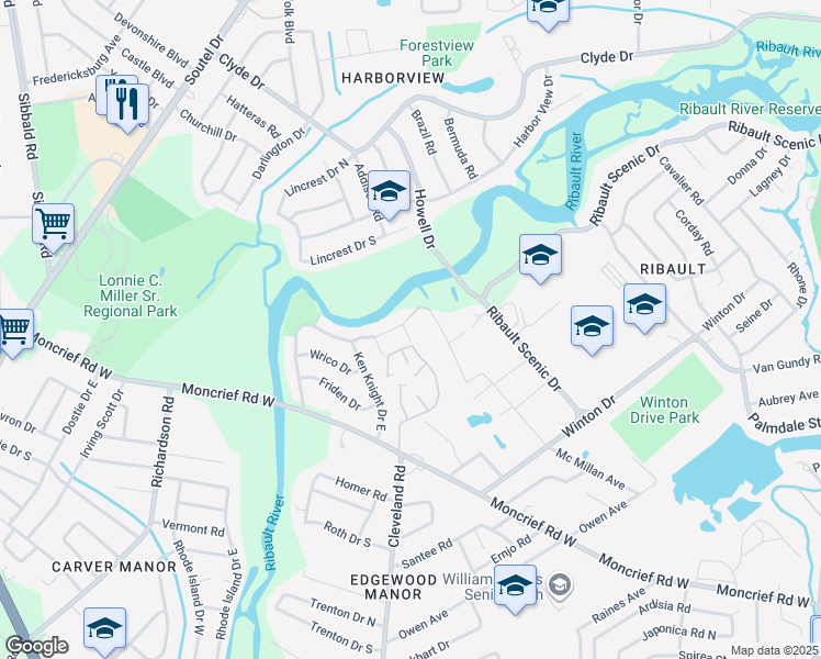 map of restaurants, bars, coffee shops, grocery stores, and more near 7226 Rutledge Pearson Drive in Jacksonville
