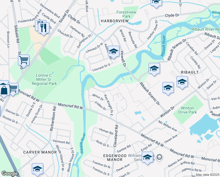 map of restaurants, bars, coffee shops, grocery stores, and more near 4603 Ken Knight Drive North in Jacksonville