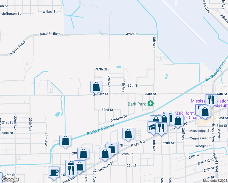 map of restaurants, bars, coffee shops, grocery stores, and more near 1118 34th Street in Gulfport