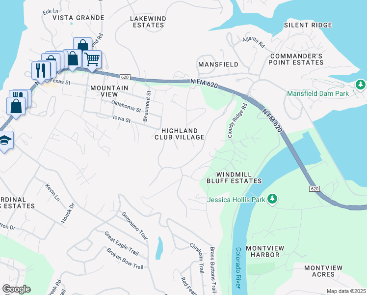 map of restaurants, bars, coffee shops, grocery stores, and more near 3705 Copper Ridge Court in Austin