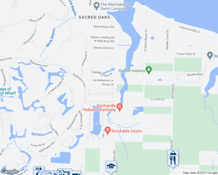 map of restaurants, bars, coffee shops, grocery stores, and more near Jacksons Run in Santa Rosa Beach