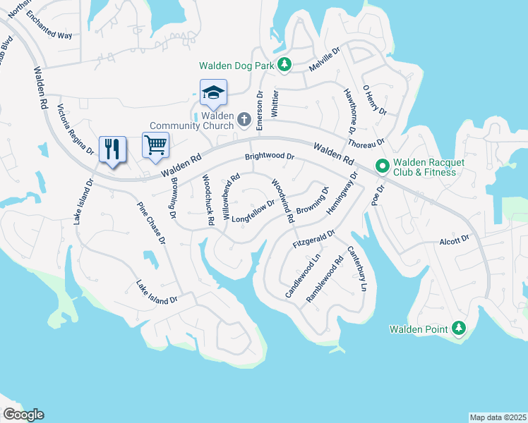 map of restaurants, bars, coffee shops, grocery stores, and more near 12403 Longfellow Drive in Montgomery