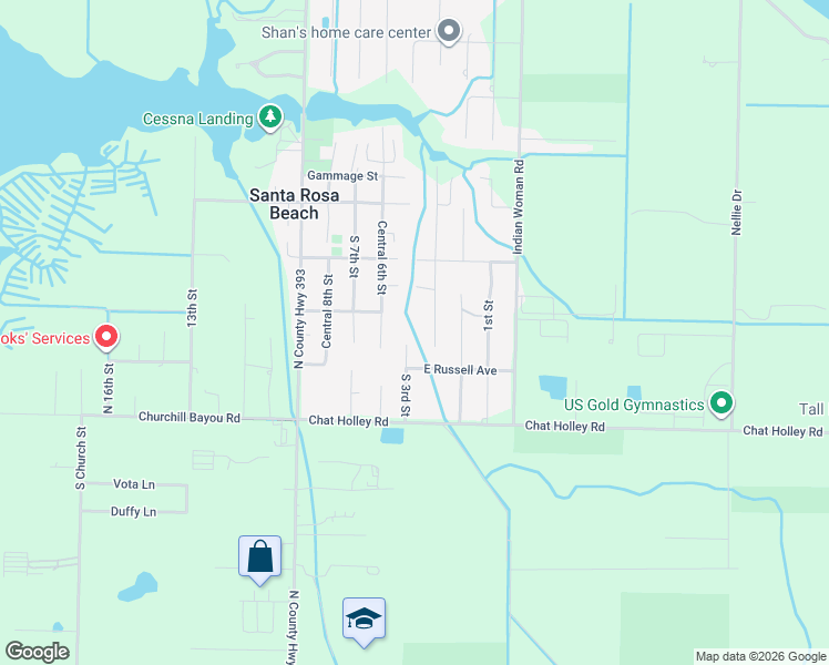 map of restaurants, bars, coffee shops, grocery stores, and more near 176 4th Street in Santa Rosa Beach