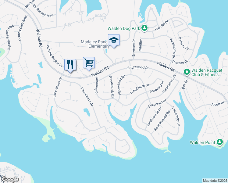 map of restaurants, bars, coffee shops, grocery stores, and more near 12605 Brontton Court in Montgomery