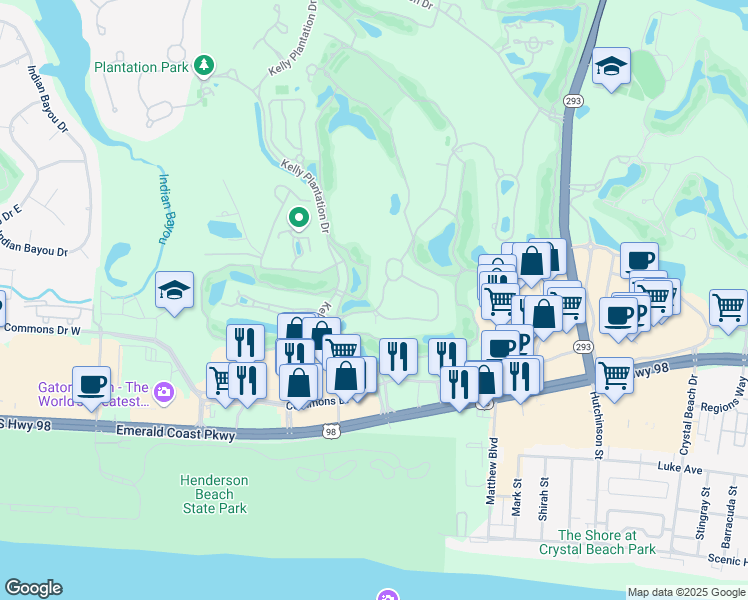 map of restaurants, bars, coffee shops, grocery stores, and more near 4317 Stonebridge Road in Destin