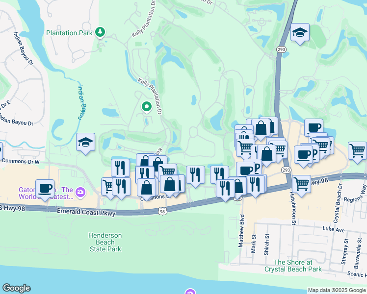 map of restaurants, bars, coffee shops, grocery stores, and more near 4317 Stonebridge Road in Destin