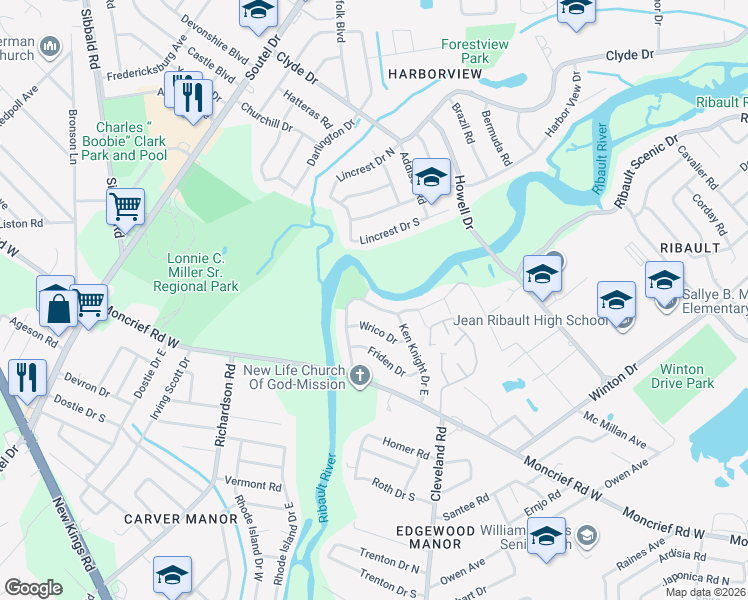 map of restaurants, bars, coffee shops, grocery stores, and more near 4644 Ken Knight Drive North in Jacksonville