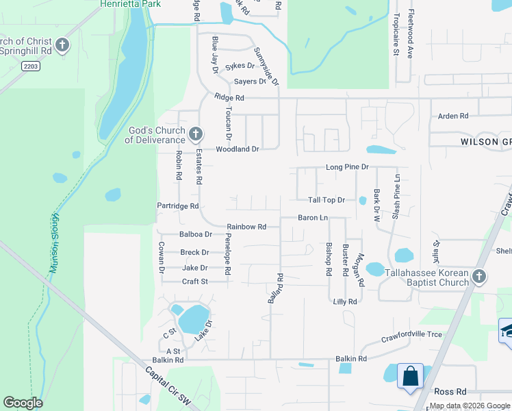 map of restaurants, bars, coffee shops, grocery stores, and more near 1519 Crown Ridge Road in Tallahassee