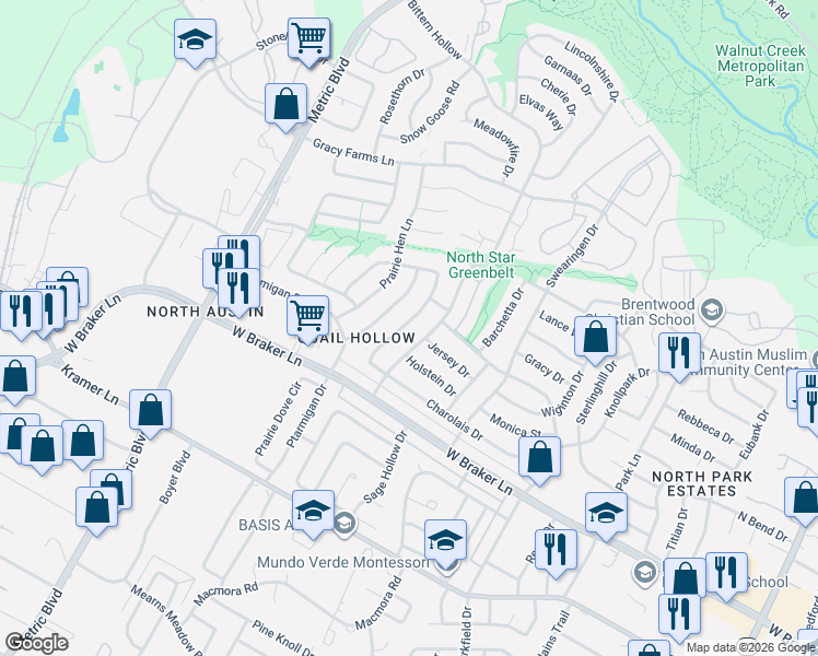 map of restaurants, bars, coffee shops, grocery stores, and more near 11510 Bittern Hollow in Austin