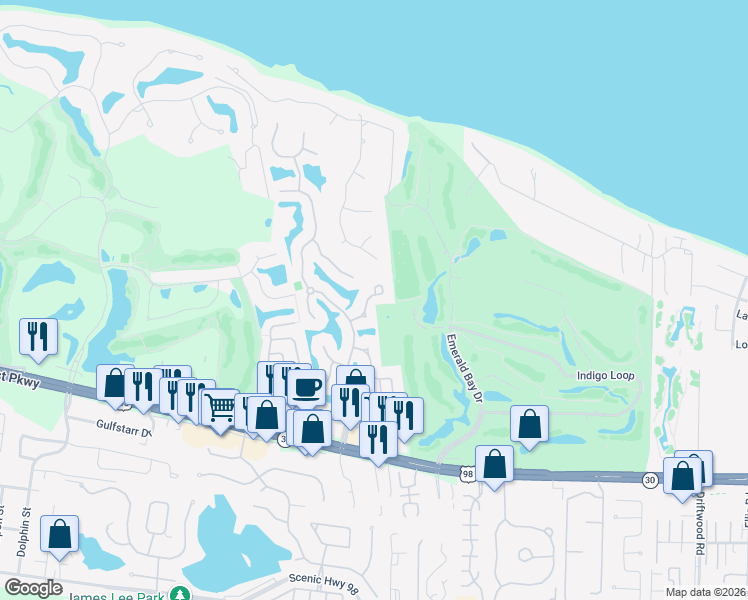map of restaurants, bars, coffee shops, grocery stores, and more near 269 Chipola Cove in Destin